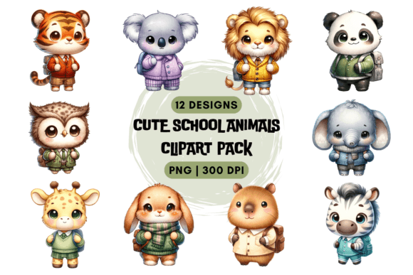Cute School Animals Clipart Pack